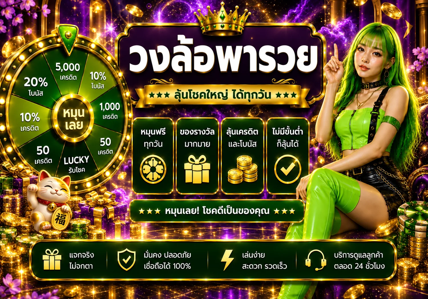 ภาพวงล้อเกมสล็อต GOLDSTAR8 โทนม่วงดำทอง